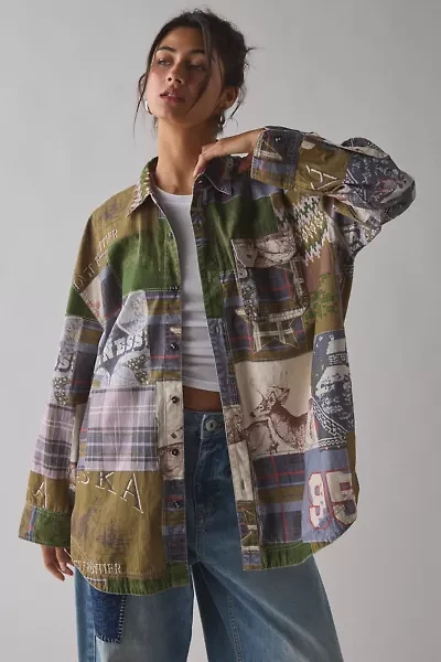 BDG Cowboy Dan Patchwork Oversized Button-Down Shirt