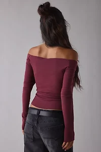Rockstar Girlfriend Graphic Boatneck Off-The-Shoulder Long Sleeve Tee