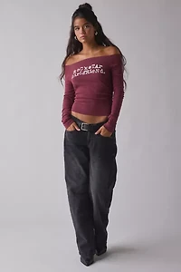 Rockstar Girlfriend Graphic Boatneck Off-The-Shoulder Long Sleeve Tee
