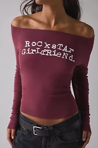 Rockstar Girlfriend Graphic Boatneck Off-The-Shoulder Long Sleeve Tee