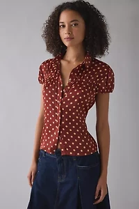 Motel Ulsan Polka Dot Puff Sleeve Button-Down Blouse