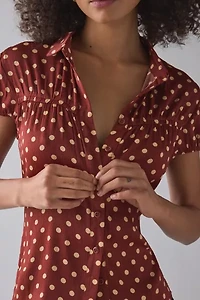 Motel Ulsan Polka Dot Puff Sleeve Button-Down Blouse