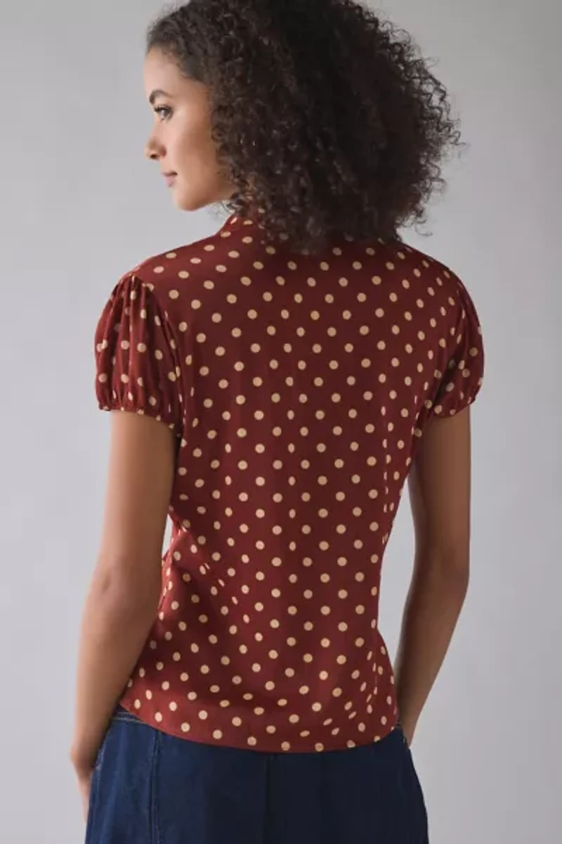 Motel Ulsan Polka Dot Puff Sleeve Button-Down Blouse