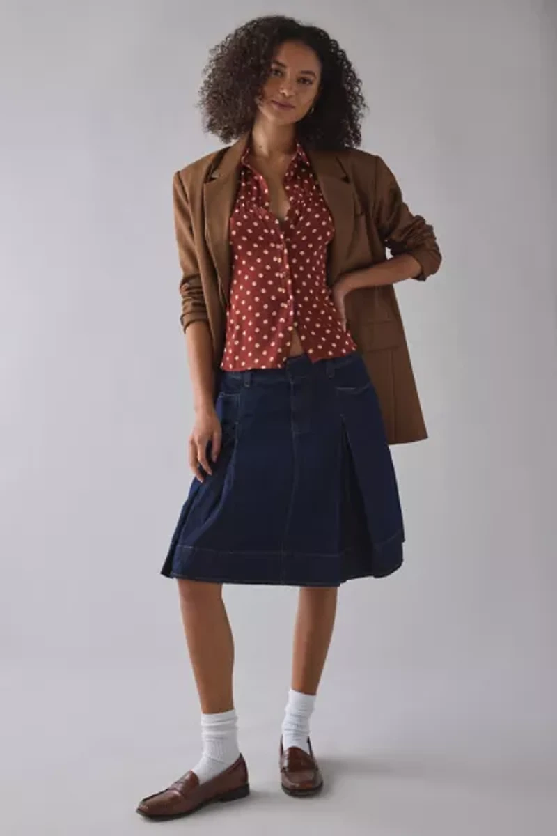 Motel Ulsan Polka Dot Puff Sleeve Button-Down Blouse