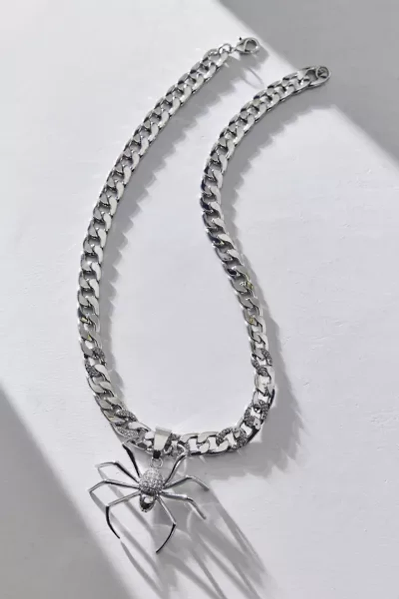 Pavé Rhinestone Spider Pendant Necklace
