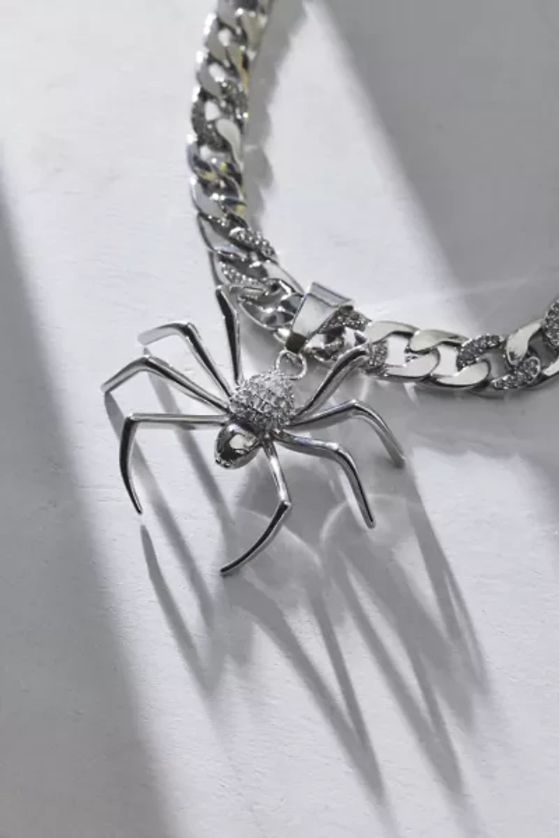 Pavé Rhinestone Spider Pendant Necklace