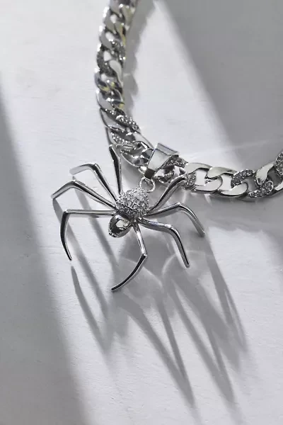 Pavé Rhinestone Spider Pendant Necklace