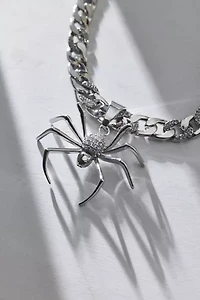 Pavé Rhinestone Spider Pendant Necklace