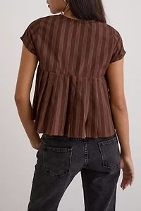 Motel Kaelis Pleated Babydoll Short Sleeve Button-Up Shirt