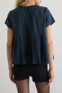 Motel Kaelis Pleated Babydoll Short Sleeve Button-Up Shirt