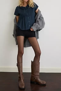 Motel Kaelis Pleated Babydoll Short Sleeve Button-Up Shirt