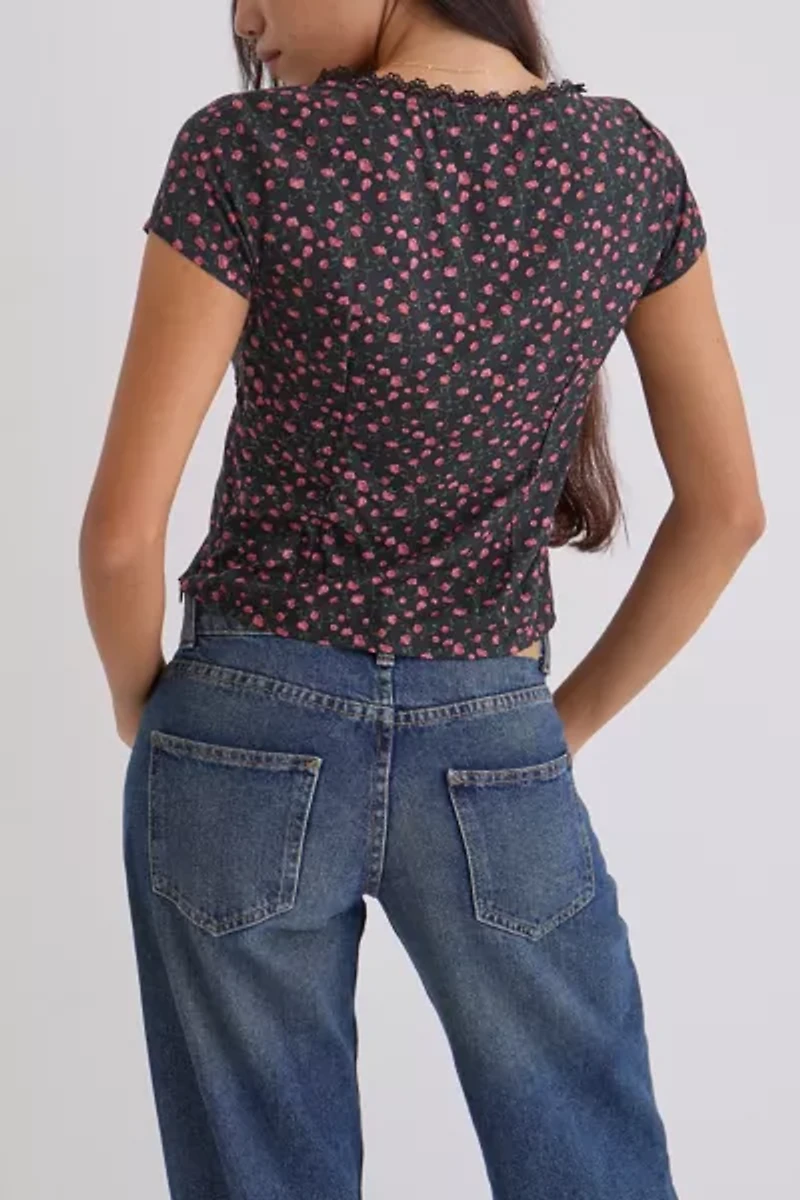 Motel Asani Plunging Cap Sleeve Crop Top