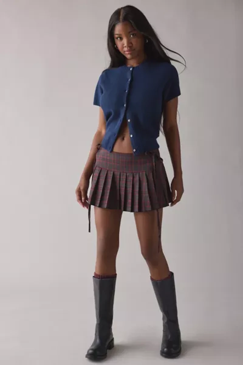 Glamorous Plaid Side-Tie Low-Rise Pleated Mini Skirt