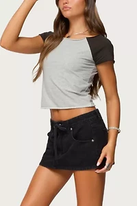 Edikted Ziggie Tie Front Denim Mini Skort