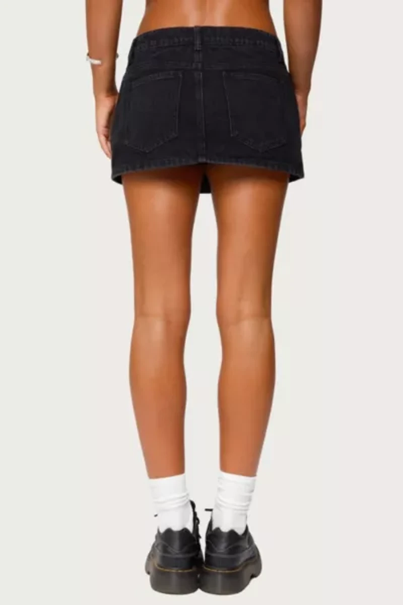 Edikted Ziggie Tie Front Denim Mini Skort