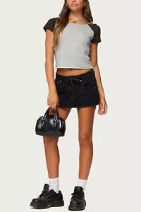 Edikted Ziggie Tie Front Denim Mini Skort