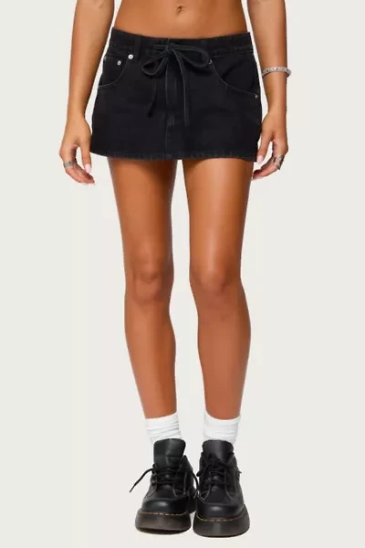 Edikted Ziggie Tie Front Denim Mini Skort