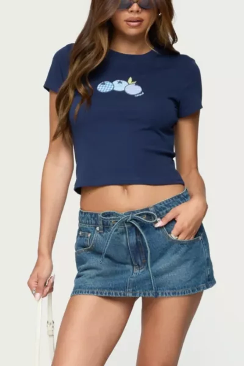 Edikted Ziggie Tie Front Denim Mini Skort