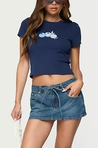 Edikted Ziggie Tie Front Denim Mini Skort