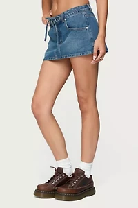 Edikted Ziggie Tie Front Denim Mini Skort