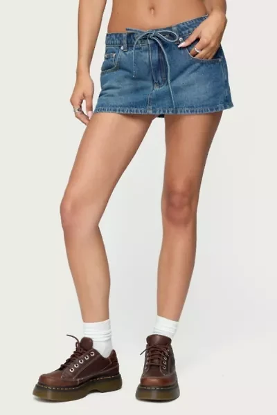 Edikted Ziggie Tie Front Denim Mini Skort