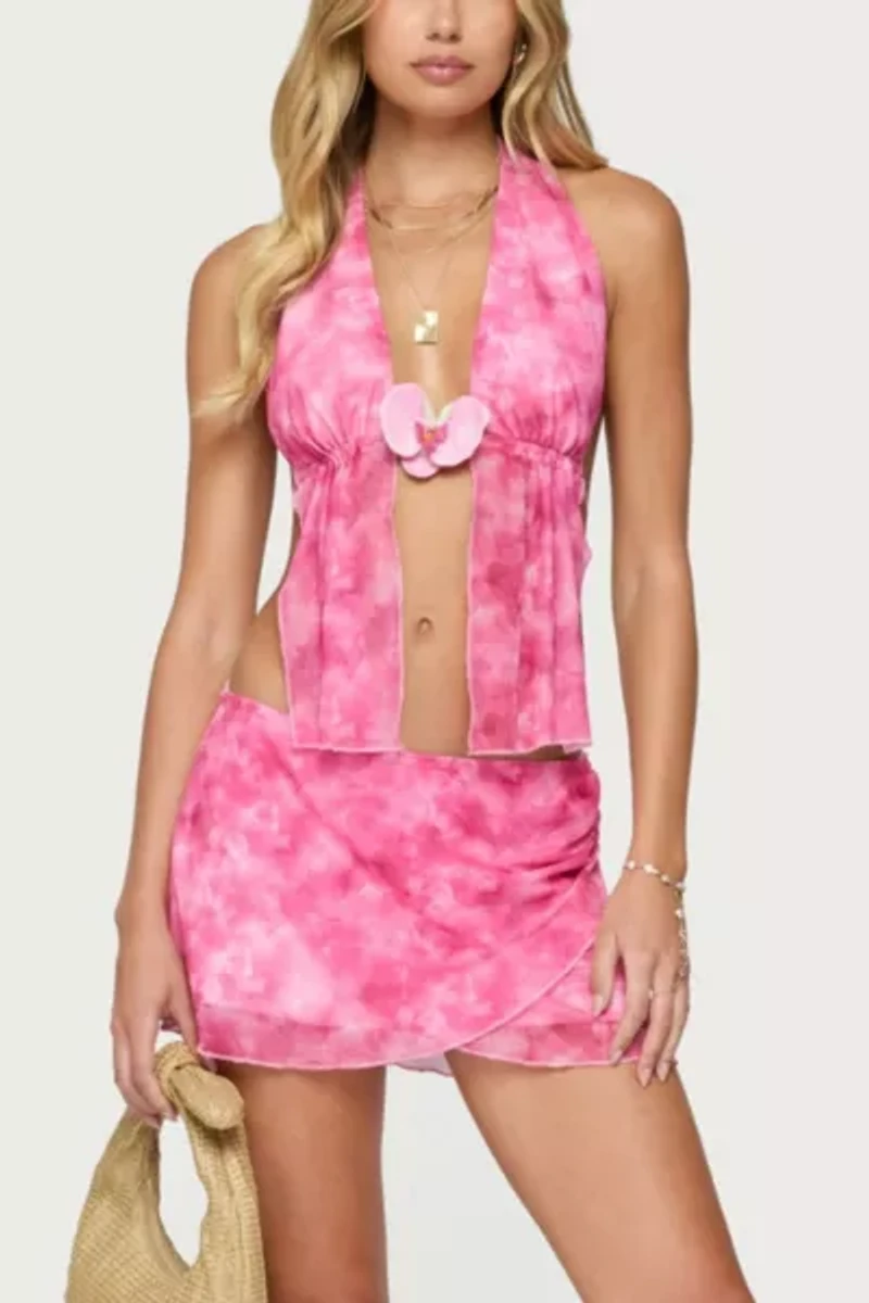 Edikted Tiedye Mesh Split Front Backless Top
