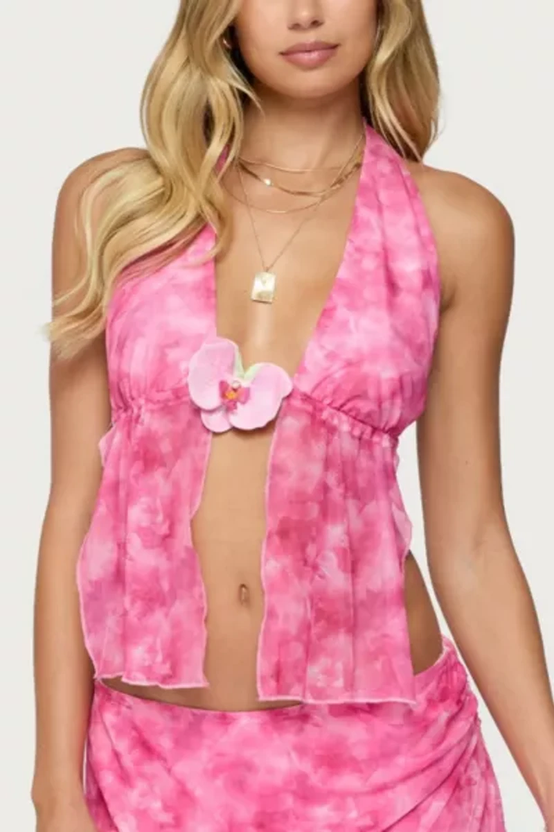 Edikted Tiedye Mesh Split Front Backless Top