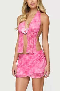 Edikted Tiedye Mesh Layered Mini Skirt