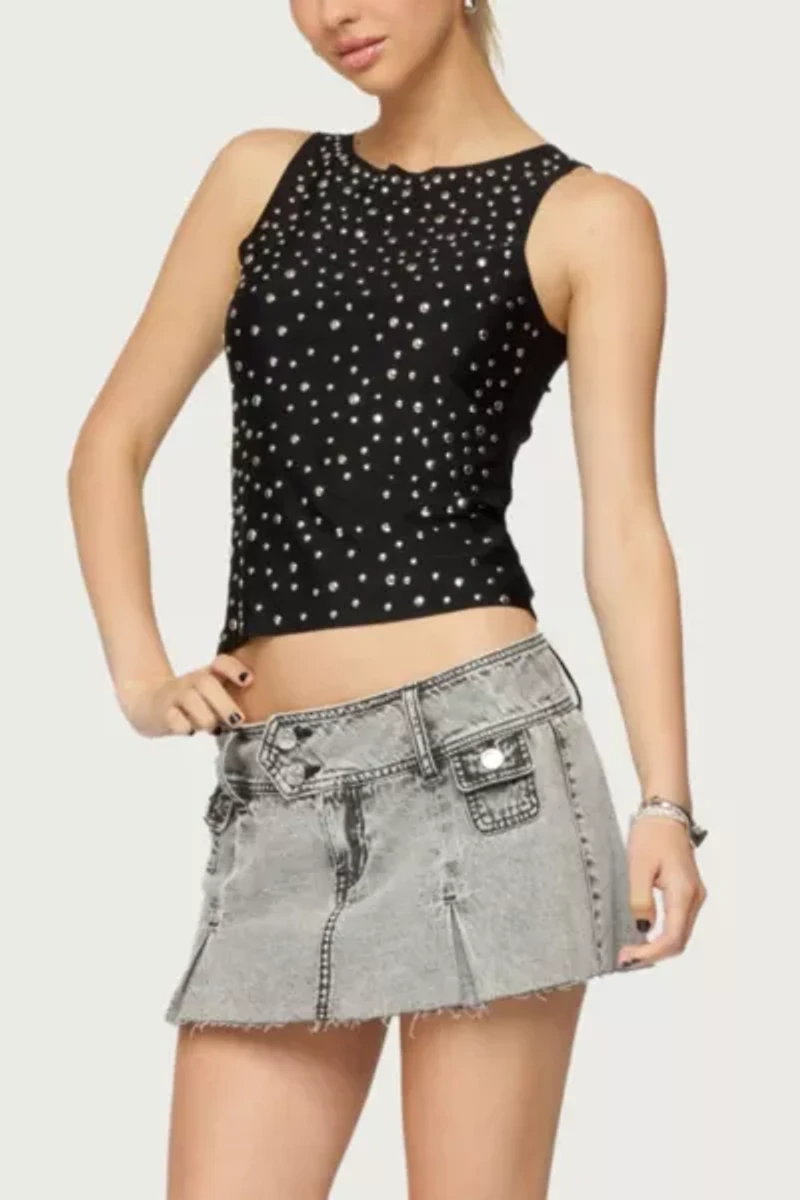 Edikted Vintage Washed Denim Mini Skort