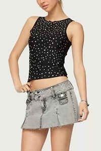 Edikted Vintage Washed Denim Mini Skort