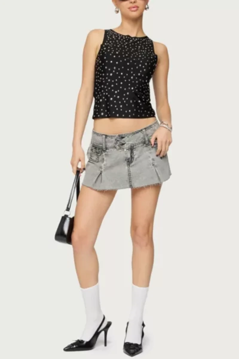 Edikted Vintage Washed Denim Mini Skort