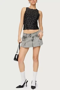 Edikted Vintage Washed Denim Mini Skort