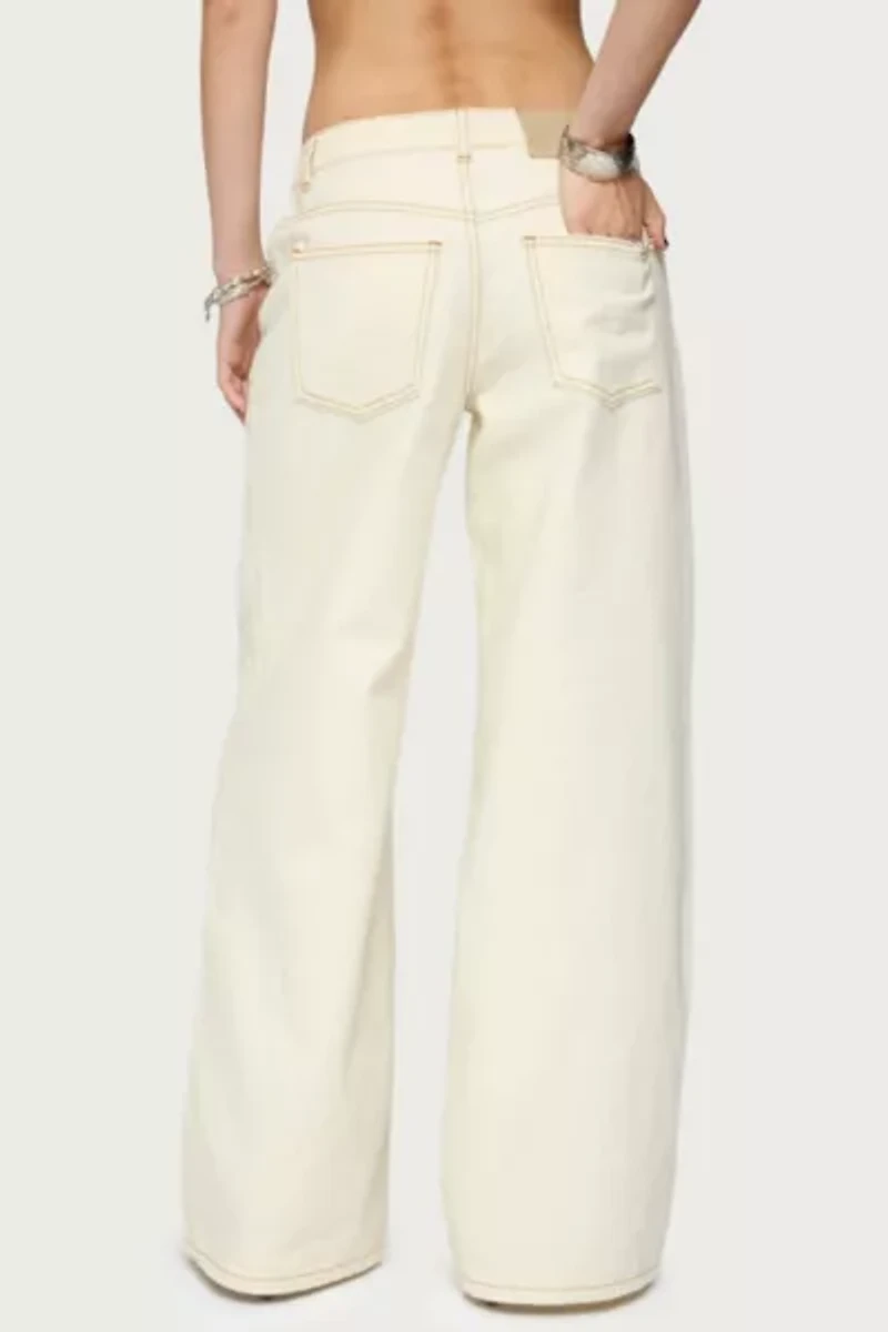 Edikted Contrast Stitch Low Rise Wide Leg Jeans