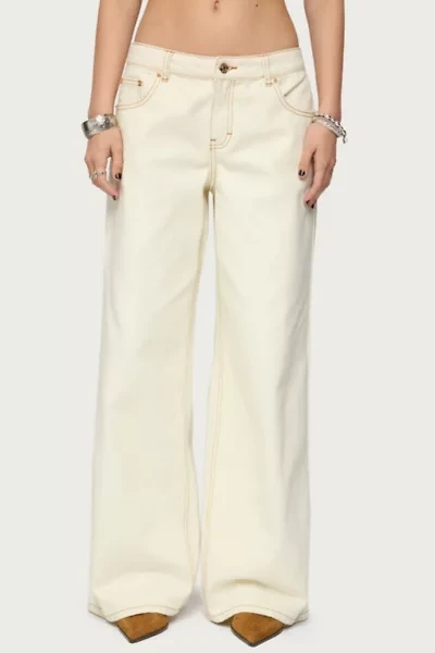 Edikted Contrast Stitch Low Rise Wide Leg Jeans