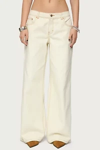 Edikted Contrast Stitch Low Rise Wide Leg Jeans