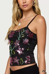 Edikted Beaded Floral Embroidered Tank Top