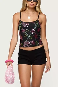 Edikted Beaded Floral Embroidered Tank Top