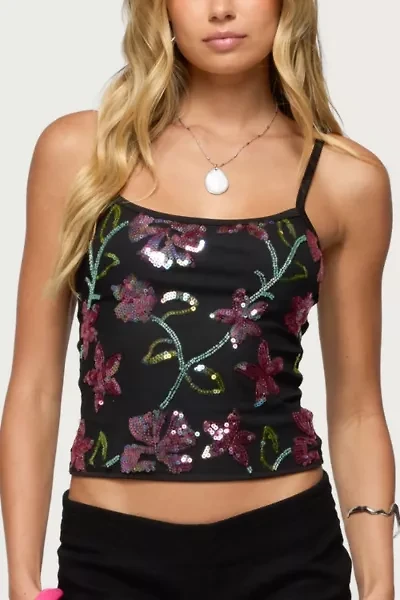 Edikted Beaded Floral Embroidered Tank Top