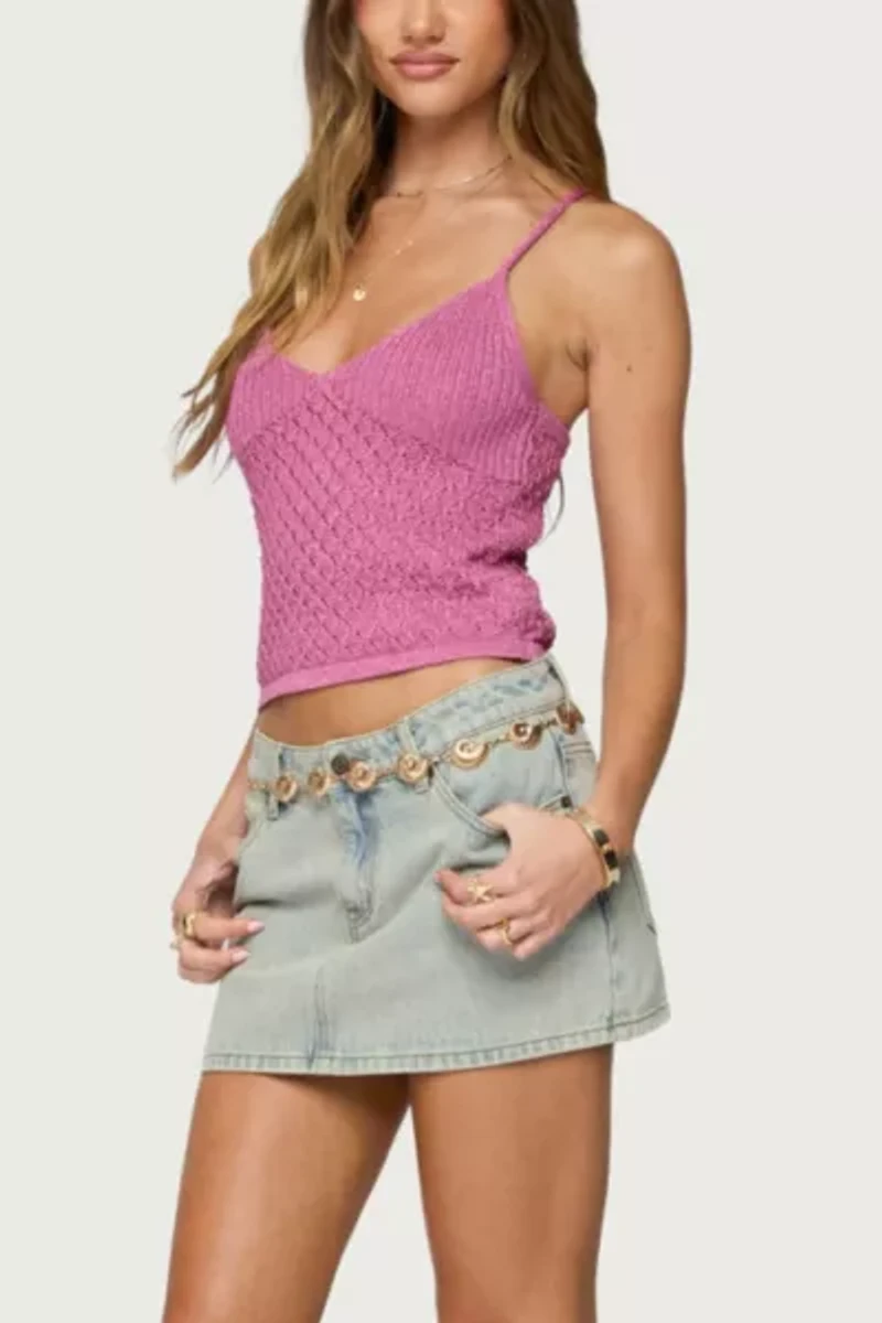Edikted Frankey Sparkly Textured Knit Tank Top