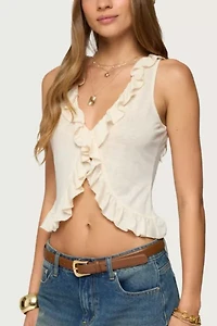 Edikted Marsh Ruffle Split Front Top
