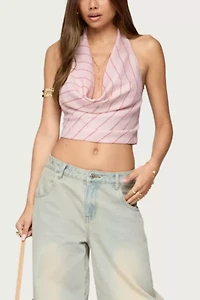 Edikted Stripey Metallic Cowl Neck Halter Top