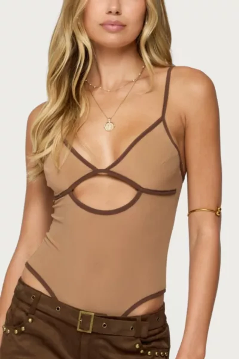 Edikted Contrast Sheer Mesh Cut Out Bodysuit