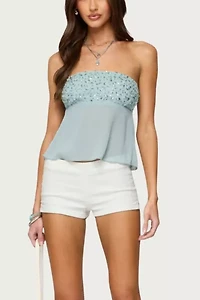 Edikted Beadie Sheer Chiffon Strapless Top