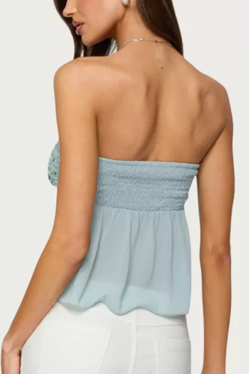 Edikted Beadie Sheer Chiffon Strapless Top