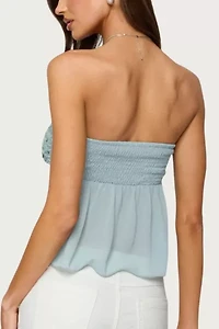 Edikted Beadie Sheer Chiffon Strapless Top