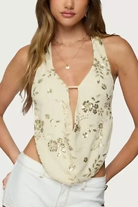 Edikted Beaded Chiffon Backless Cowl Neck Top