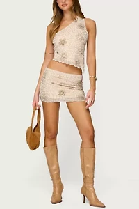 Edikted Astrid Beaded Backless One Shoulder Top