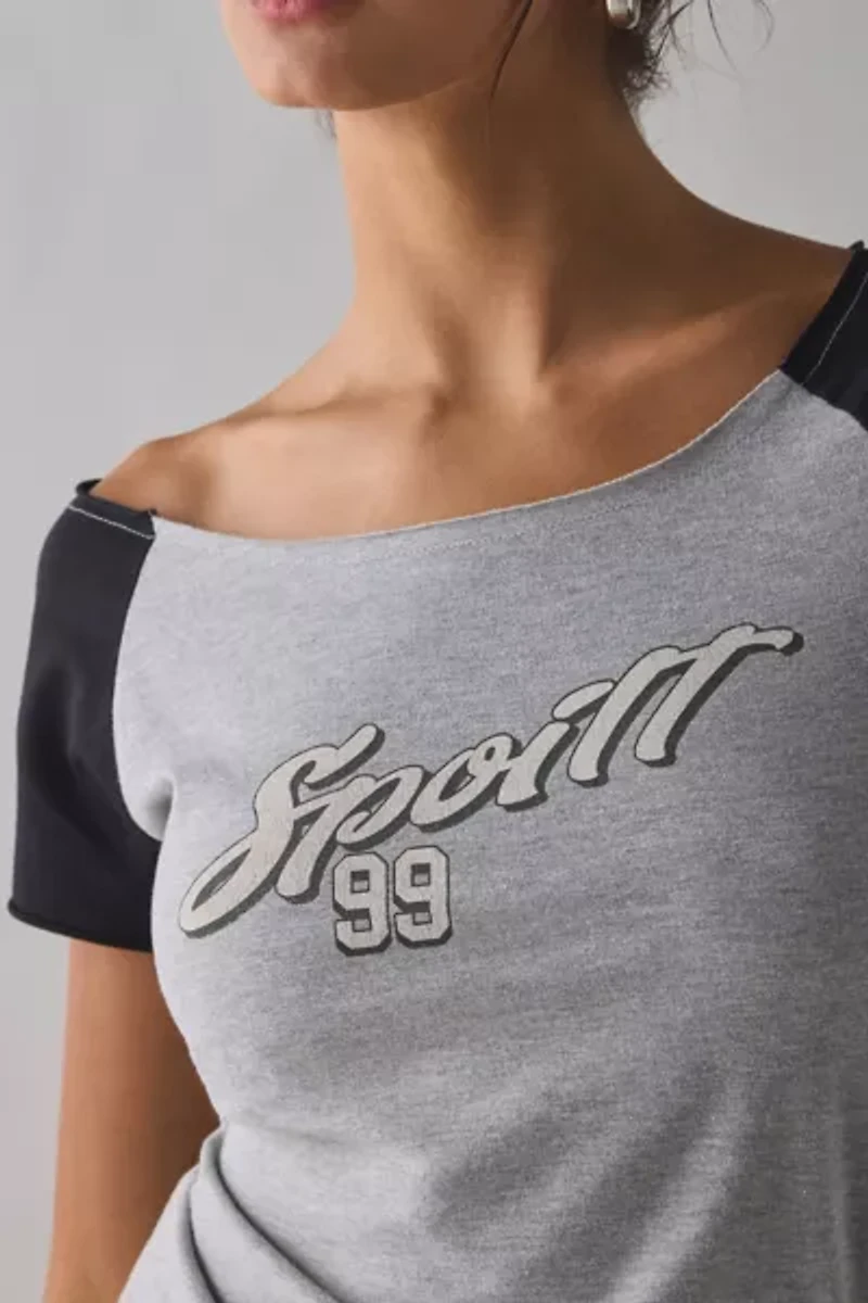 Spoilt ’99 Graphic Off-The-Shoulder Baby Tee