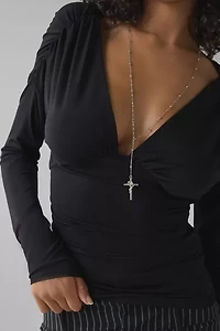 UO All I Need Double Plunge Tie-Back Long Sleeve Top