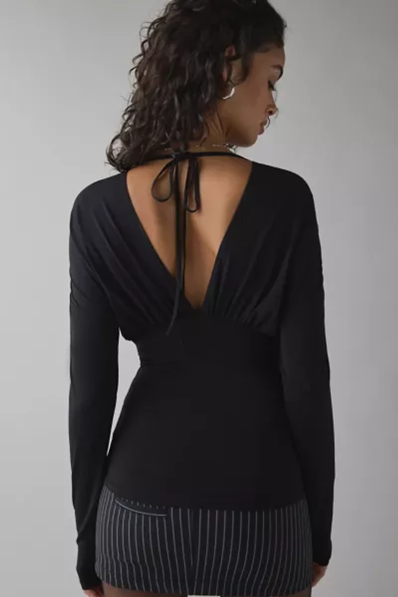 UO All I Need Double Plunge Tie-Back Long Sleeve Top